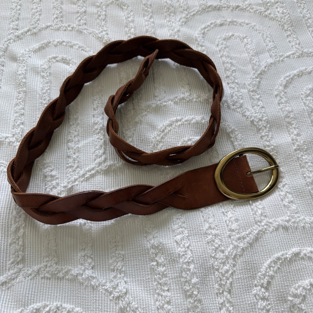 Lauren Ralph Lauren Woven Belt Women Small Gold Brown Excellent Braided Leather